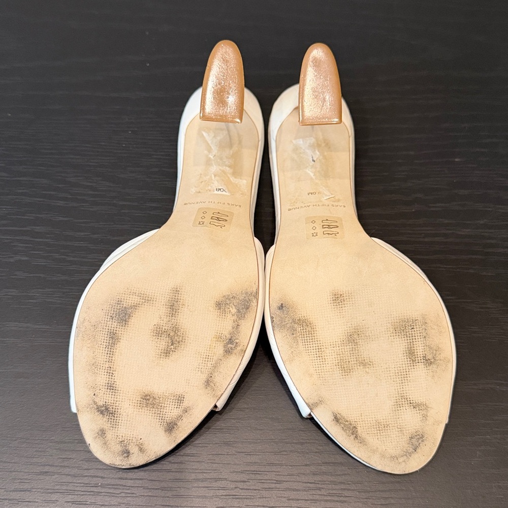 Saks Fifth Avenue White Croc-Embossed Leather Heeled Sandals - Picture 3 of 8